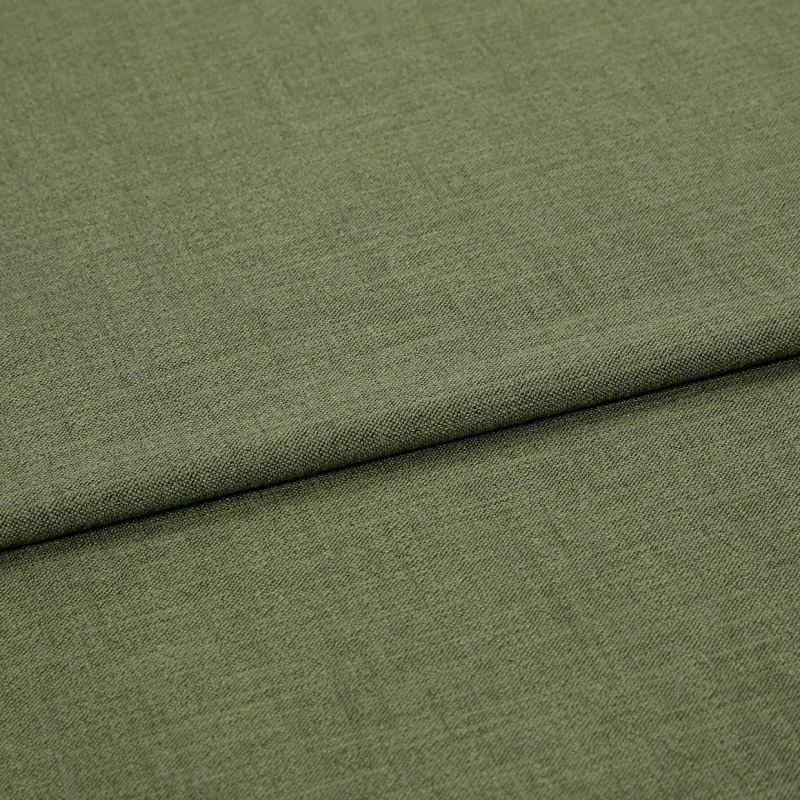 Olive-green woven fabric, folded once creating a horizontal ridge, displaying fine texture and subtle weave; close-up studio view with soft, even lighting.