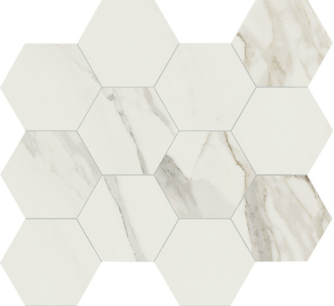 Valentina Calacatta 11×13 Hexagon Mosaic Polished