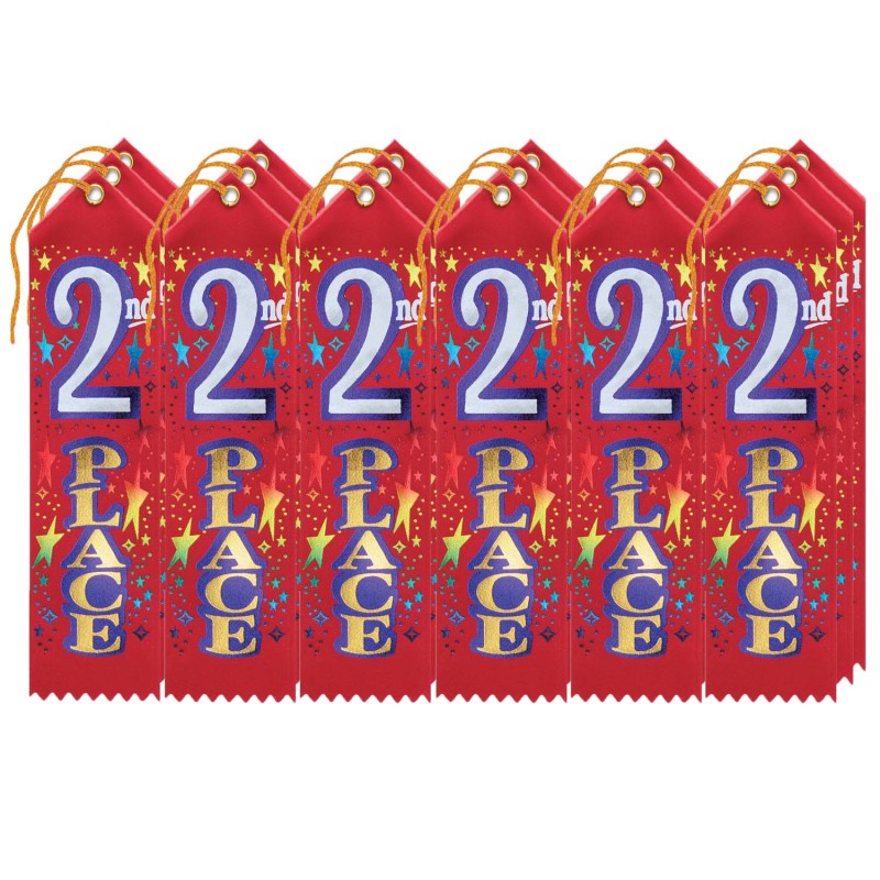 2nd Place Award Ribbon, 2" x 8", Pack of 18