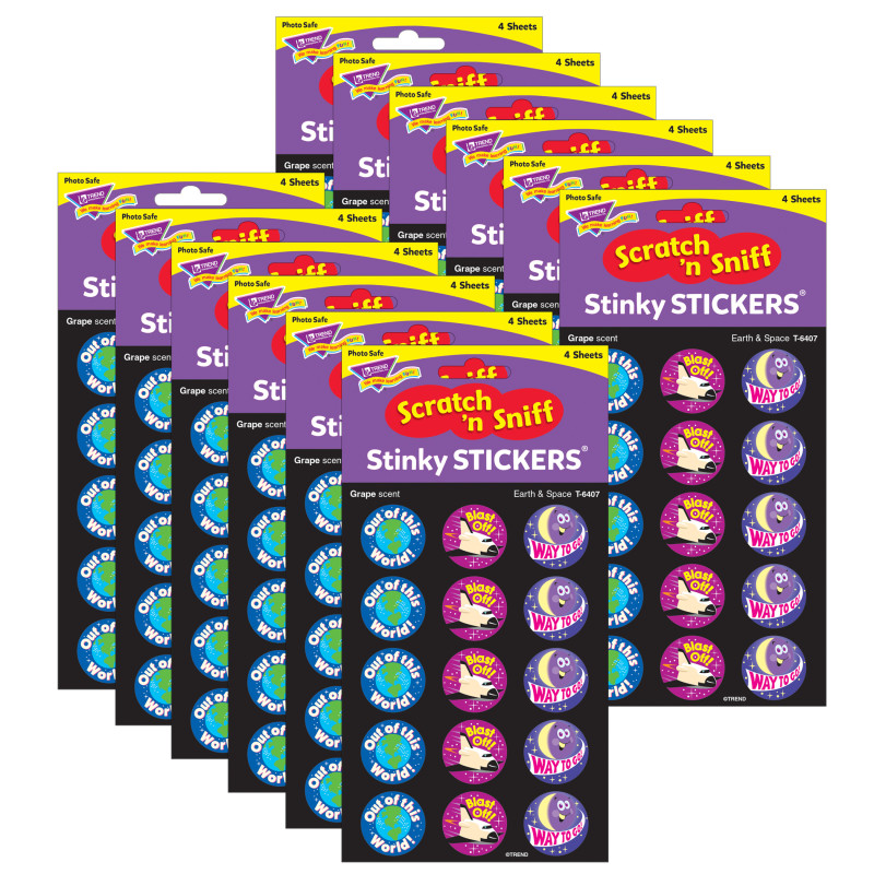 Earth & Space/Grape Stinky Stickers®, 60 Per Pack, 12 Packs