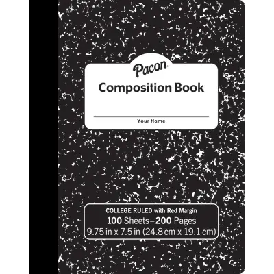 Pacon Composition Book, Black Marble, 9/32 in ruled with margin 9-3/4