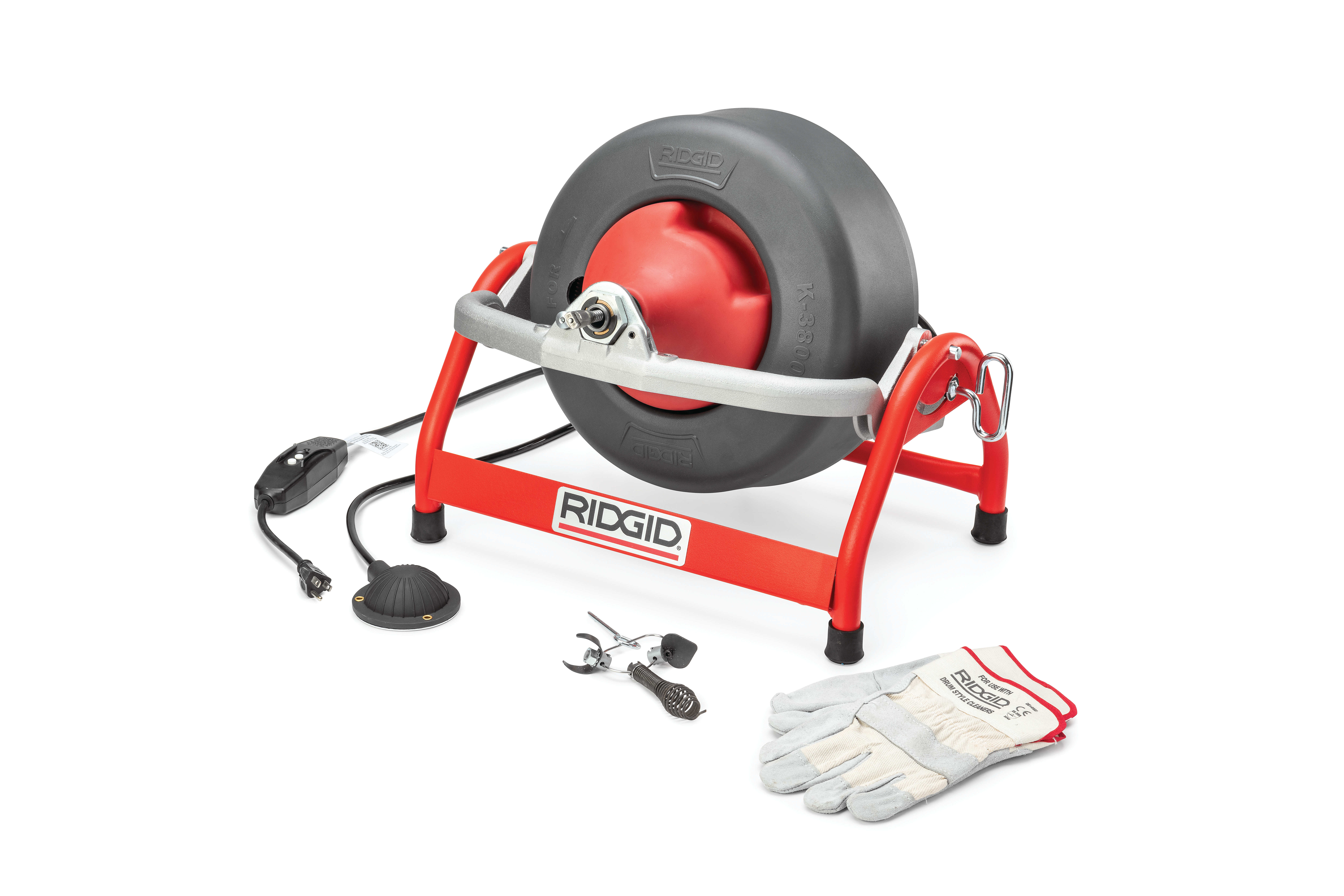 K-3800 Machine with Std. Equip: C-32, 3/8" x 75' (10 mm x 22.8.2 m) Cable, T-202 Bulb Auger, T-205 “C” Cutter, T-211 Spade Cutter, A-13 Pin Key, Pair of Gloves - Image 2
