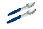 14-inch heavy-duty stainless steel solid basting spoon with blue Ergo Grip™ handle