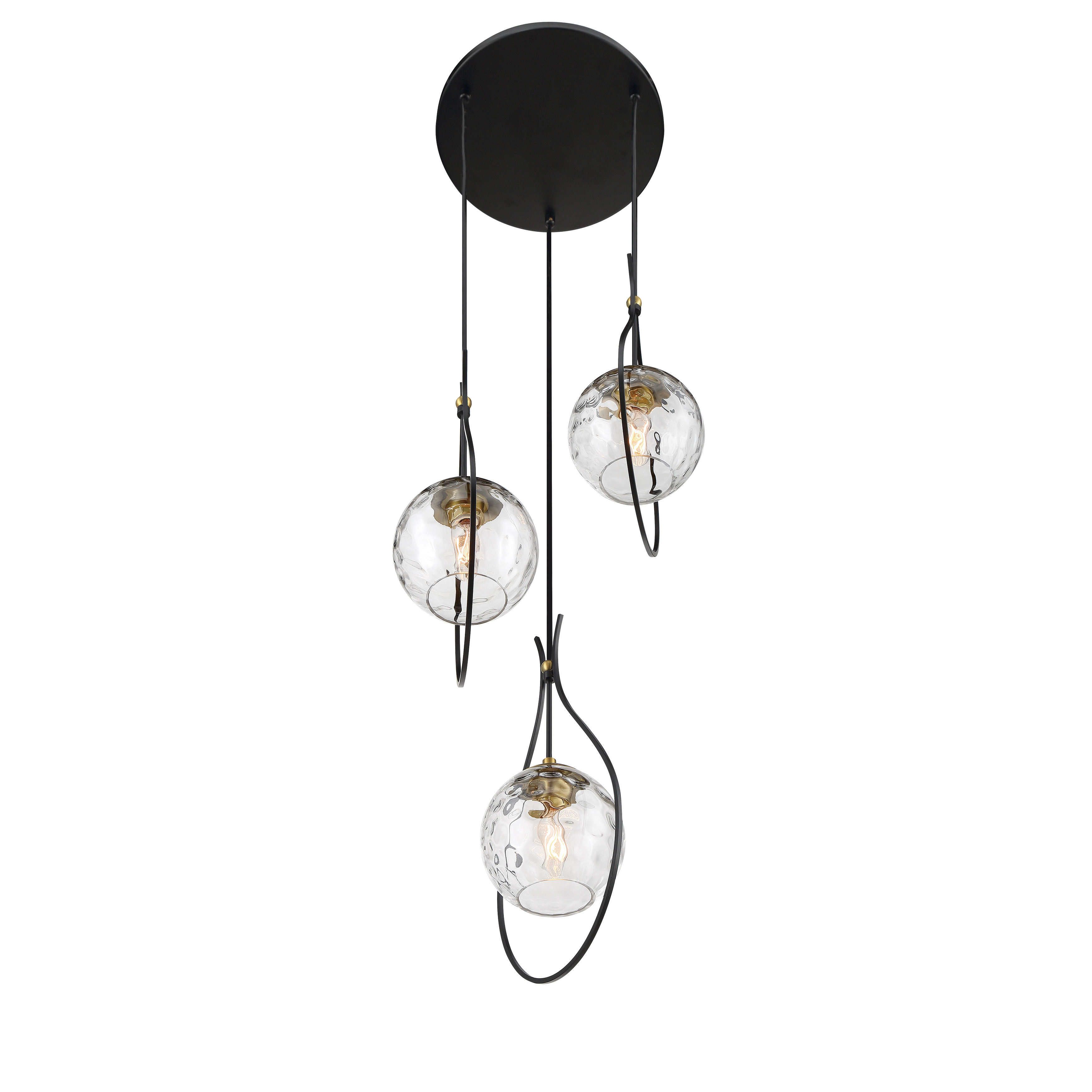 The Cody 3-Light Pan Pendant combines coal black and soft brass finishes with clear water glass for a refined transitional look. Its 19-inch diameter makes it versatile for kitchen islands, dining areas, and entryways. - alternate view
