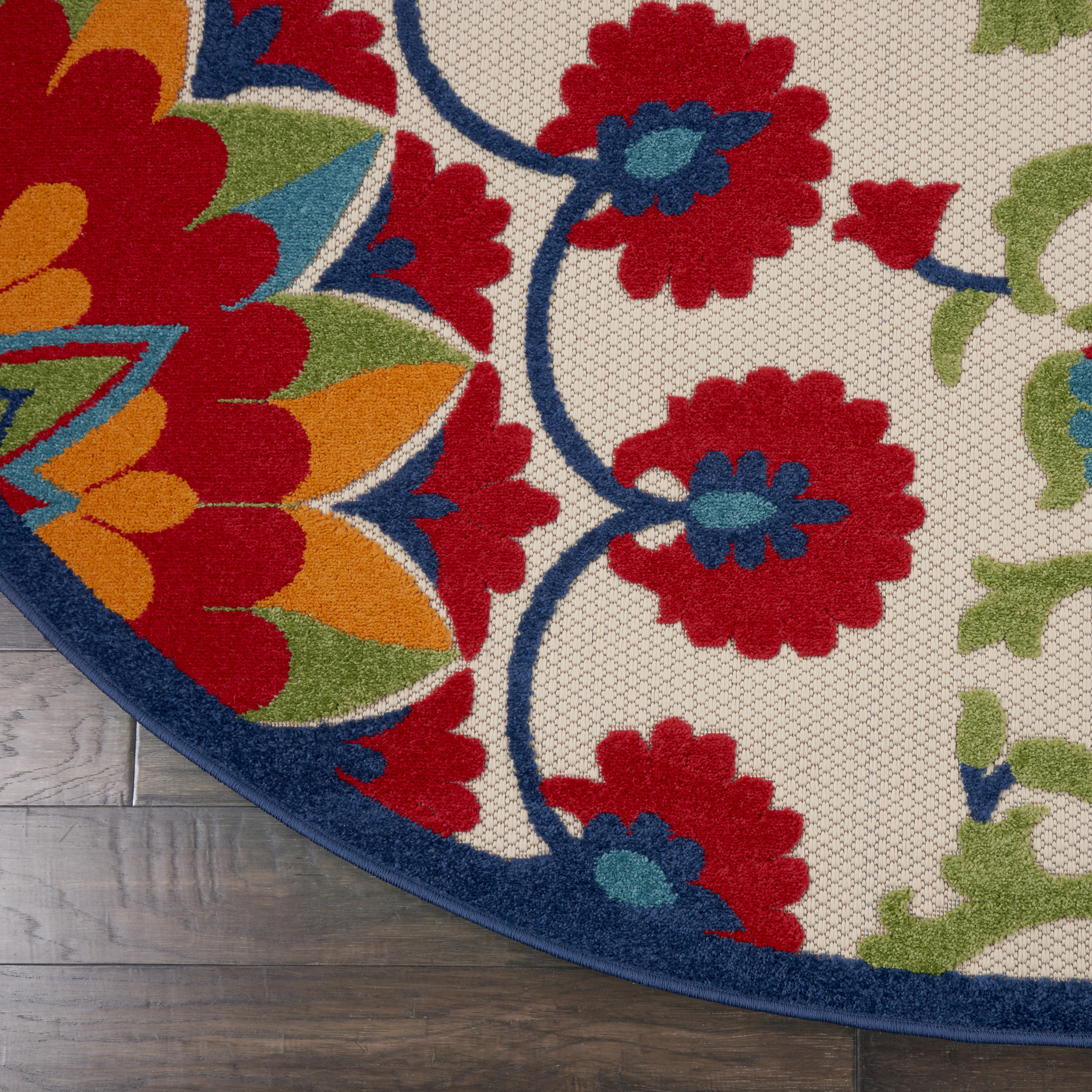 Nourison Aloha 4' x Round Red Multicolor Transitional Rug