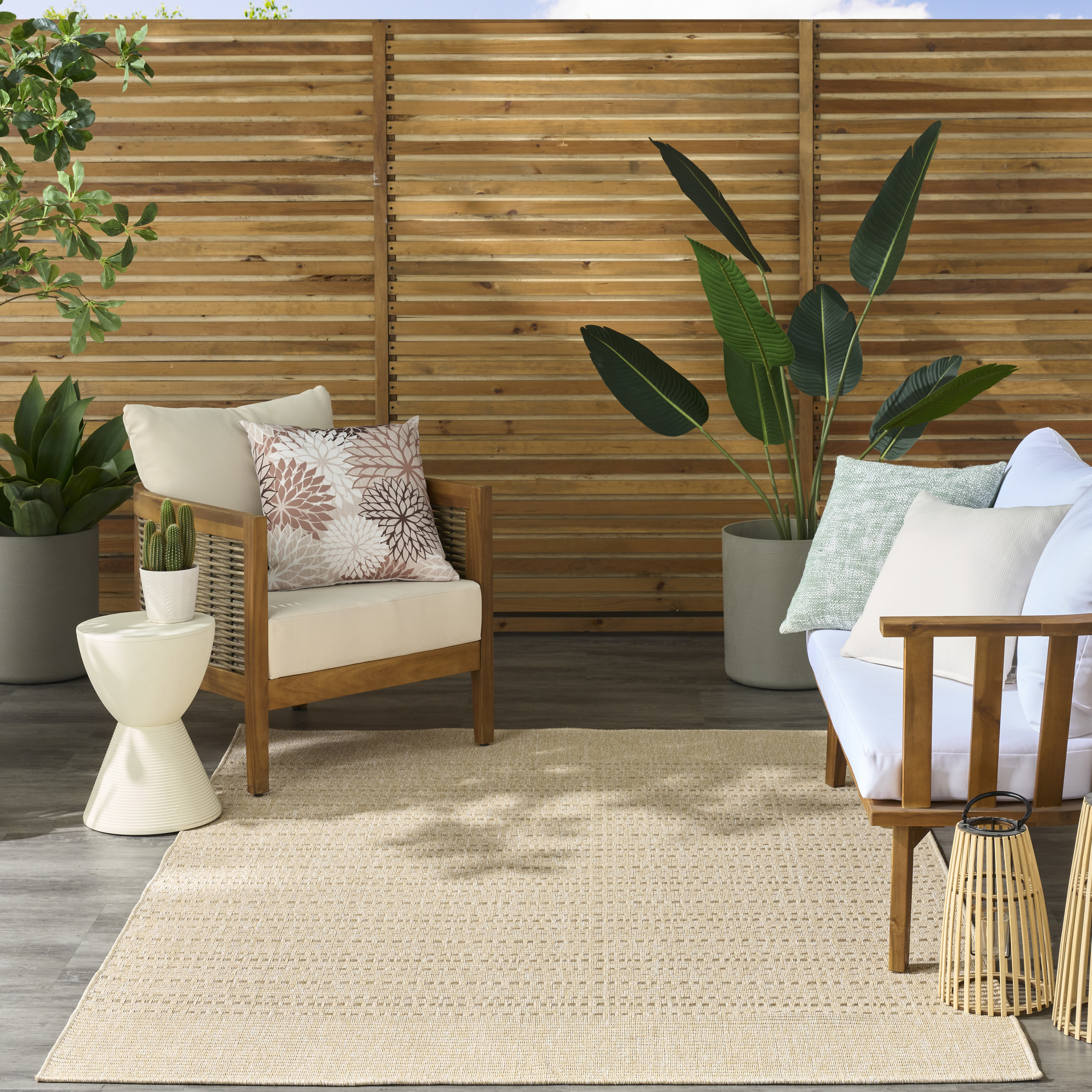 Nourison Tulum 5'3" x 7' Cream Outdoor Rug