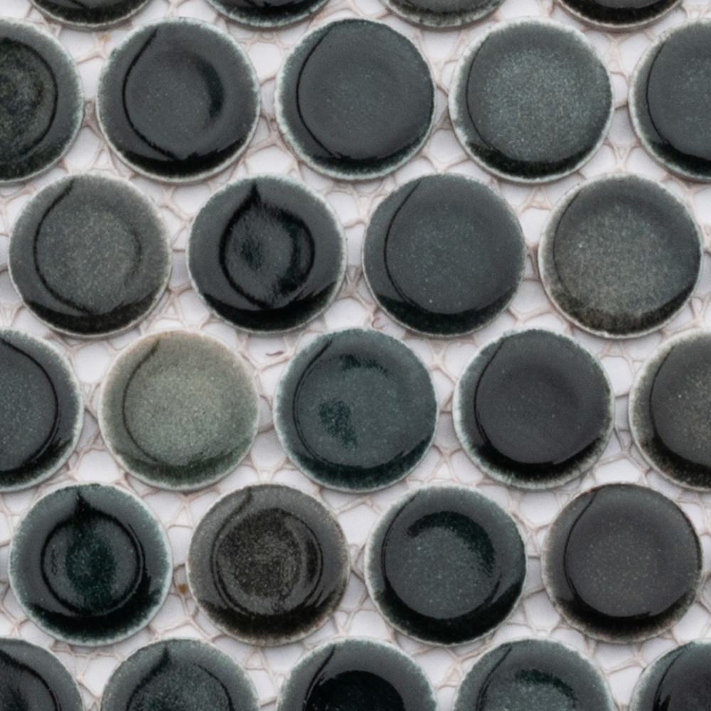 Hudson Penny Round Stormy Night 11-7/8 in. x 12-5/8 in. Porcelain Mosaic Tile