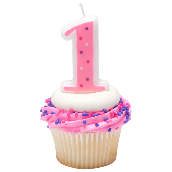 1 Numeral Pink Dots Candles | DecoPac