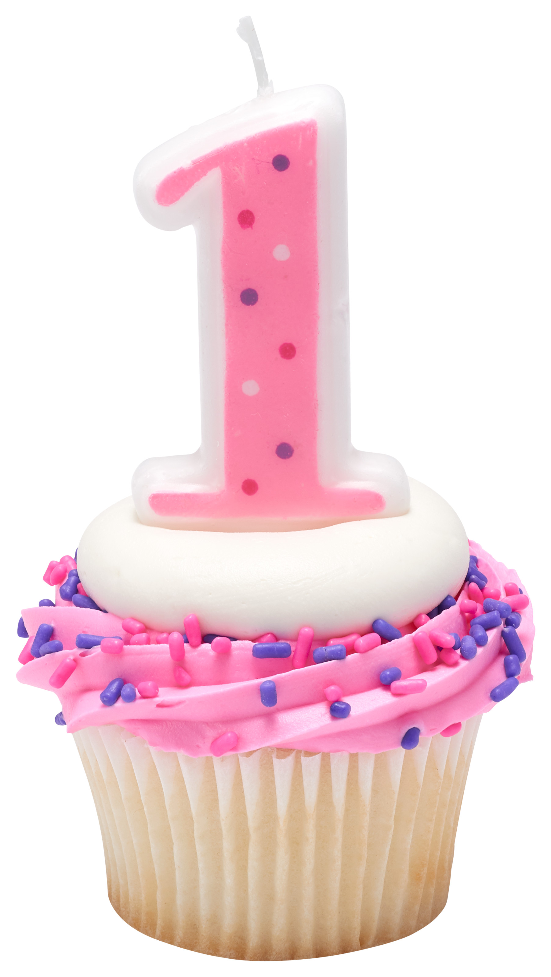 1 Numeral Pink Dots Candles DecoPac