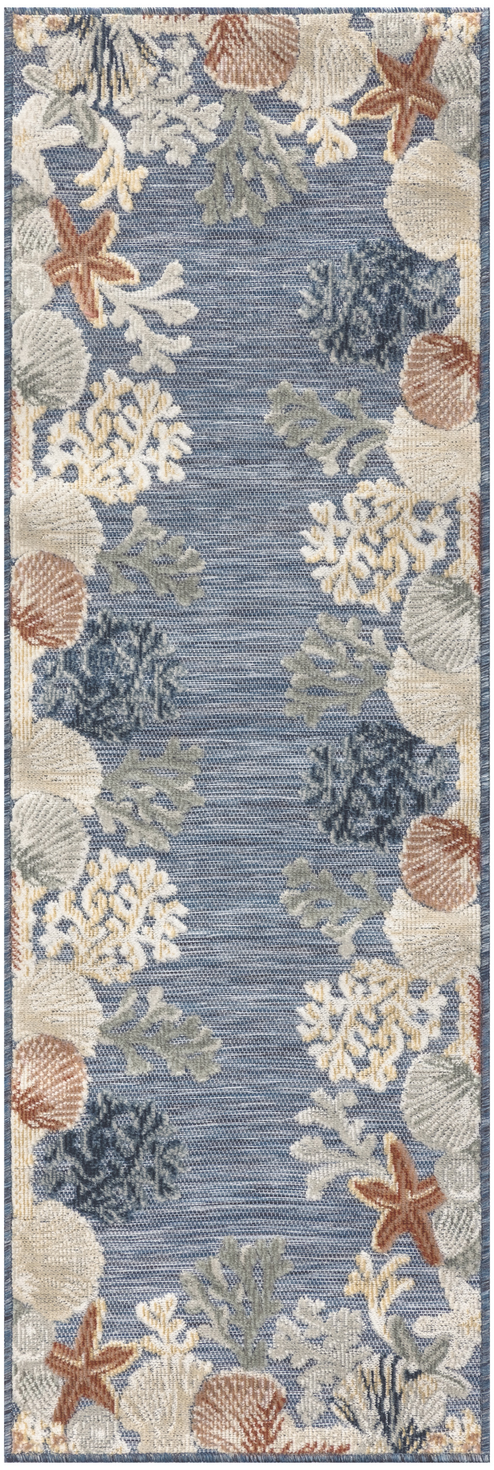 Nourison Suncoast 2' x 6' Denim Multicolor Coastal, Nautical & Beach Rug