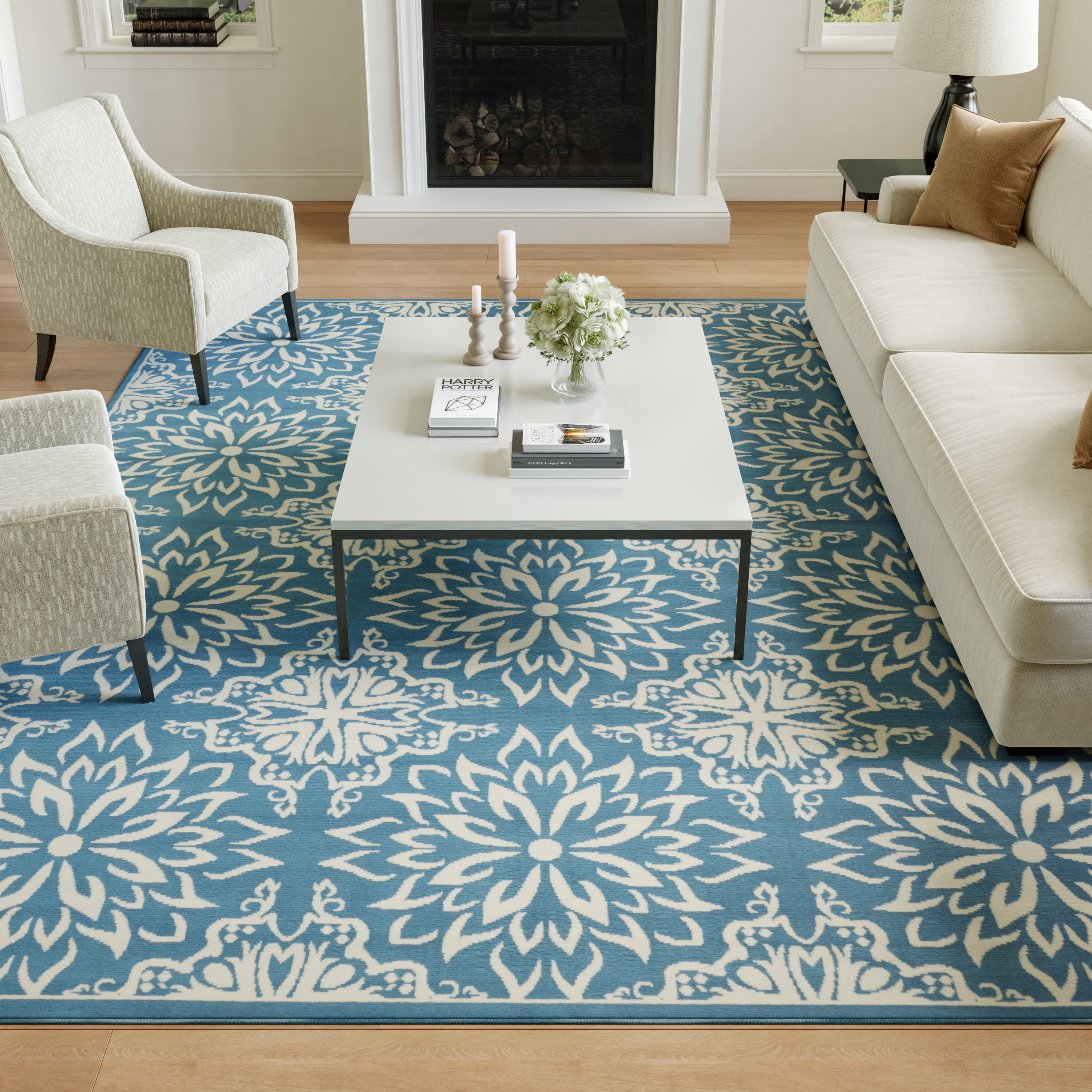 Nourison Jubilant 7'10" x 9'10" Ivory Blue Farmhouse Indoor Rug