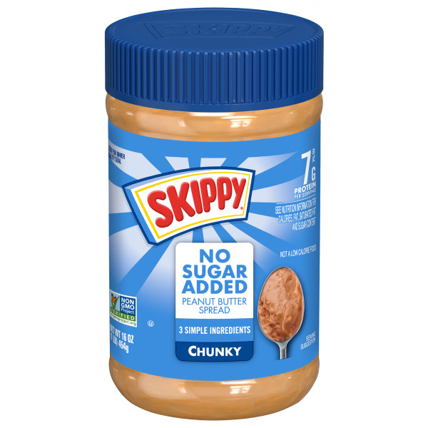 SKIPPY(r) Chunky Peanut Butter Spread No Sugar Added . C1C1 - Front Center In Package (Hi Res)