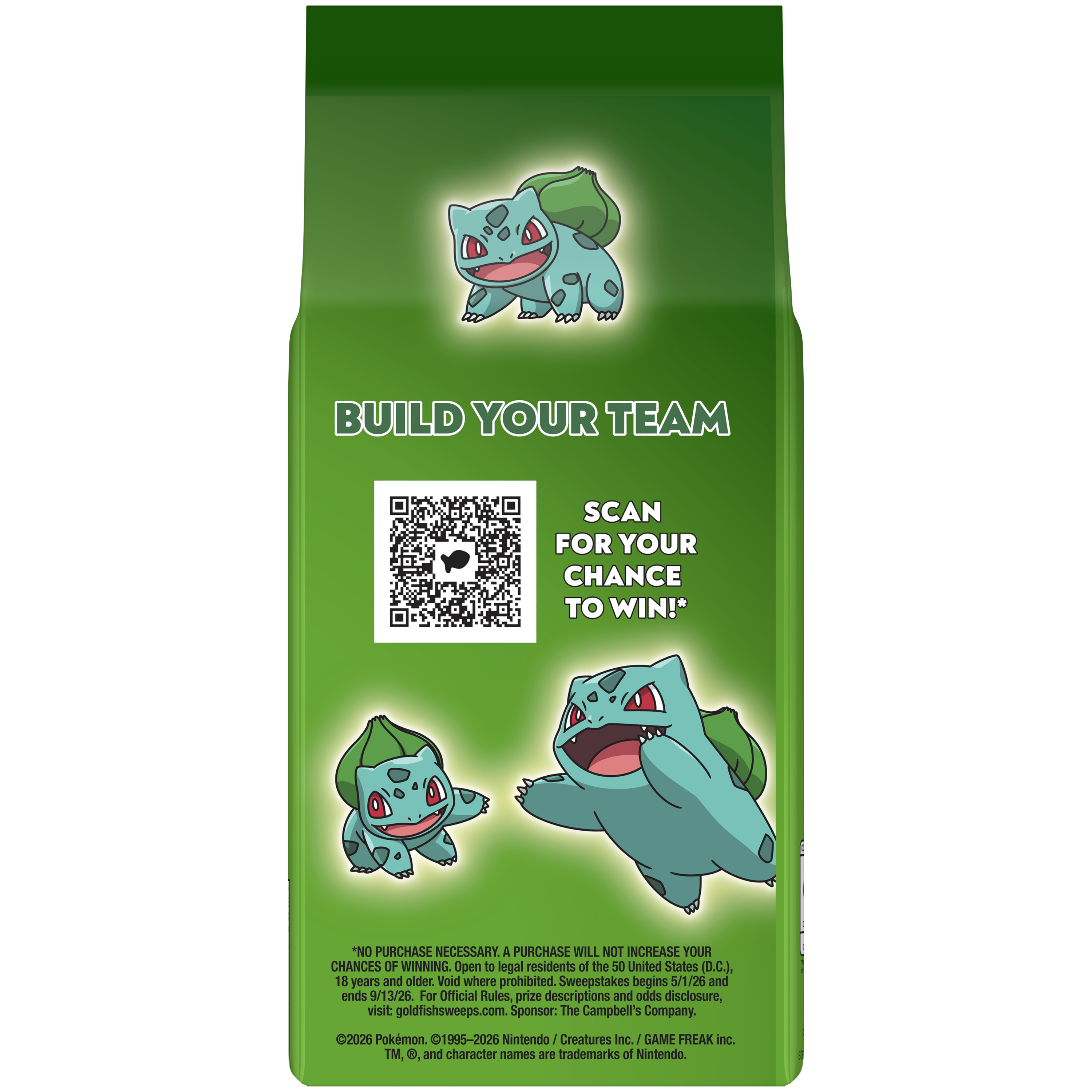 Goldfish® Pokémon Bulbasaur Cheddar Baked Snack Crackers, 6.6 oz, bag - Back Image