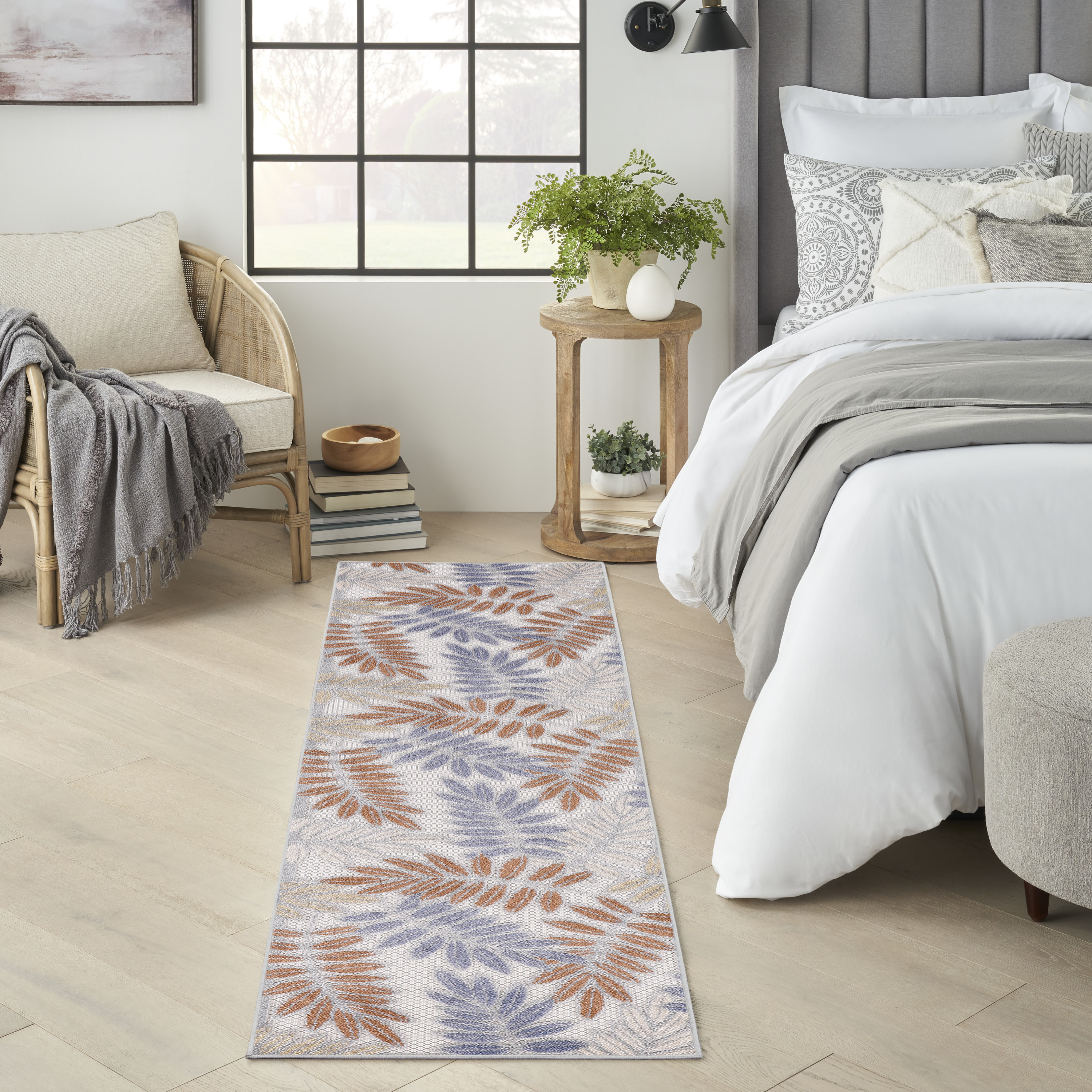 Nourison Aloha 2'3" x 8' Blue Mocha Outdoor Rug