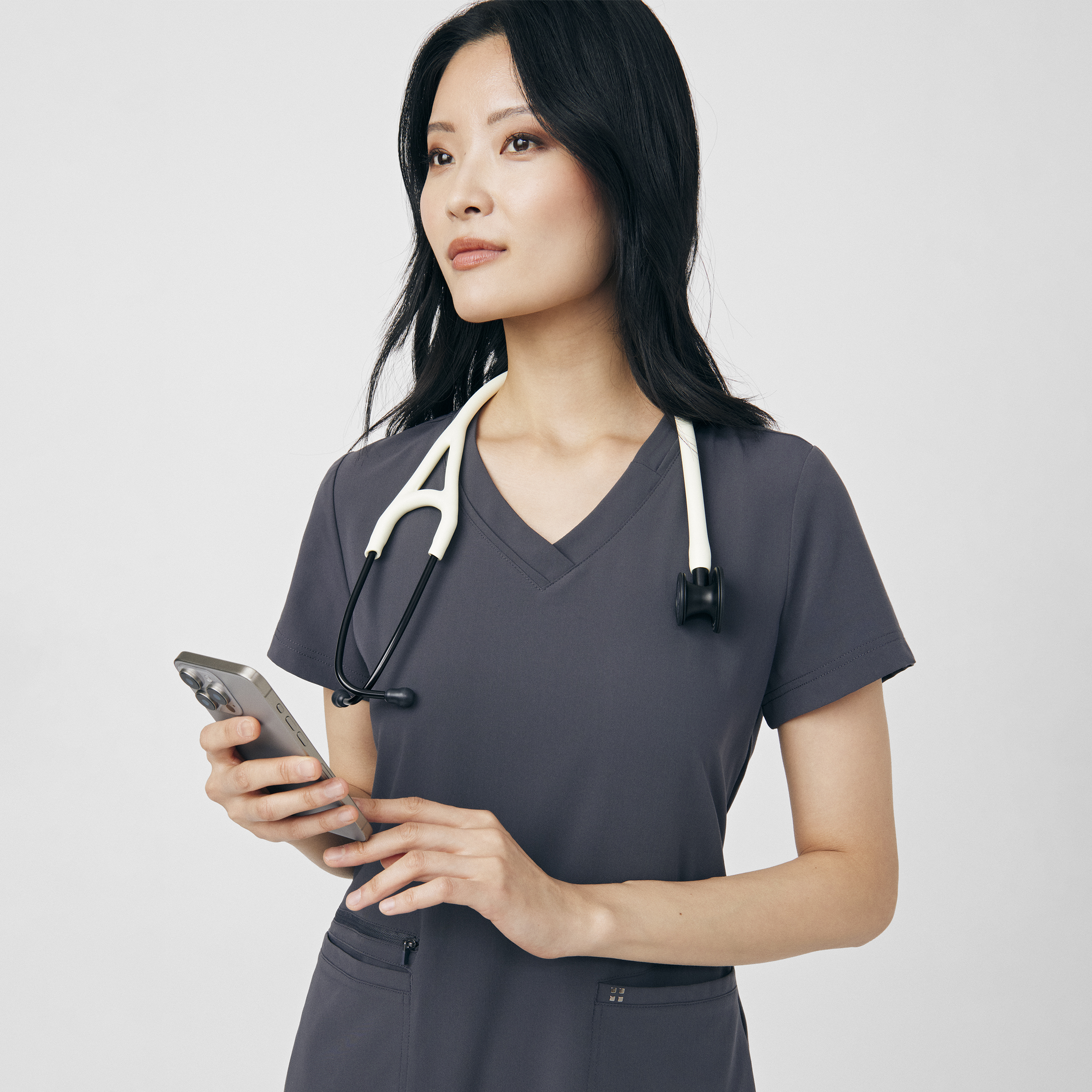 White Cross CRFT WT127 Women&#8216;s Breathable 3-Pocket Fluid Resistant Scrub Top with Secure Zipper Pocket-White Cross