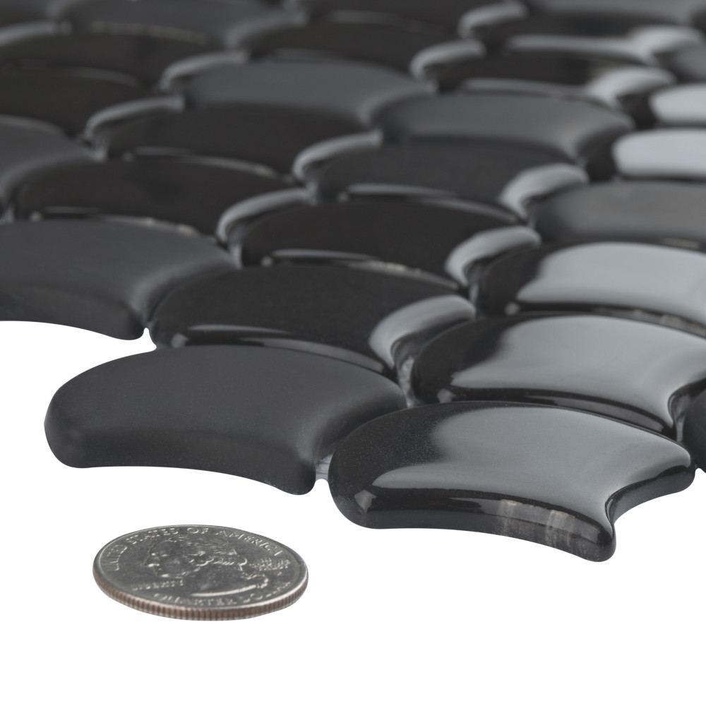 Expressions Scallop Black 11-1/4 in. x 12 in. Glass Mosaic Tile