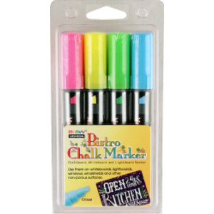Broad Point Chalk Marker Chisel Tip Set 4H, Fluorescent Colors, Pack of 4
