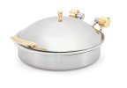 6-quart Intrigue® round stainless steel induction chafer with brass trim and porcelain food pan