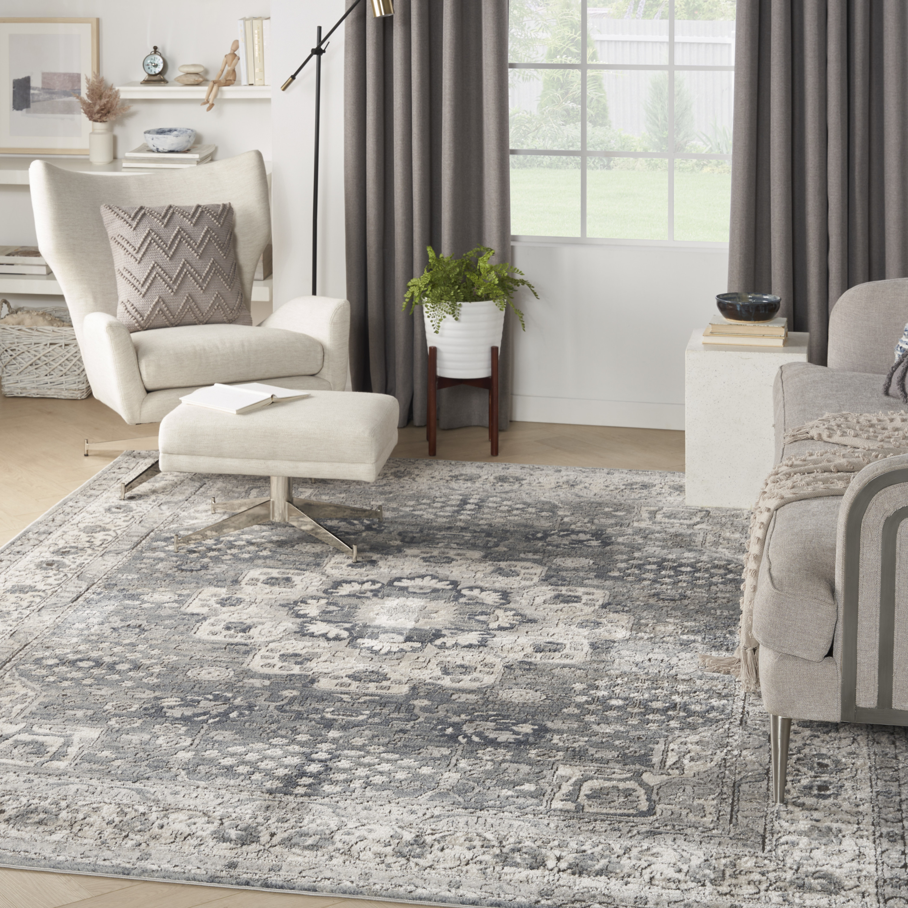 Nourison Quarry 6'7" x 9'6" Grey Ivory Vintage Indoor Rug