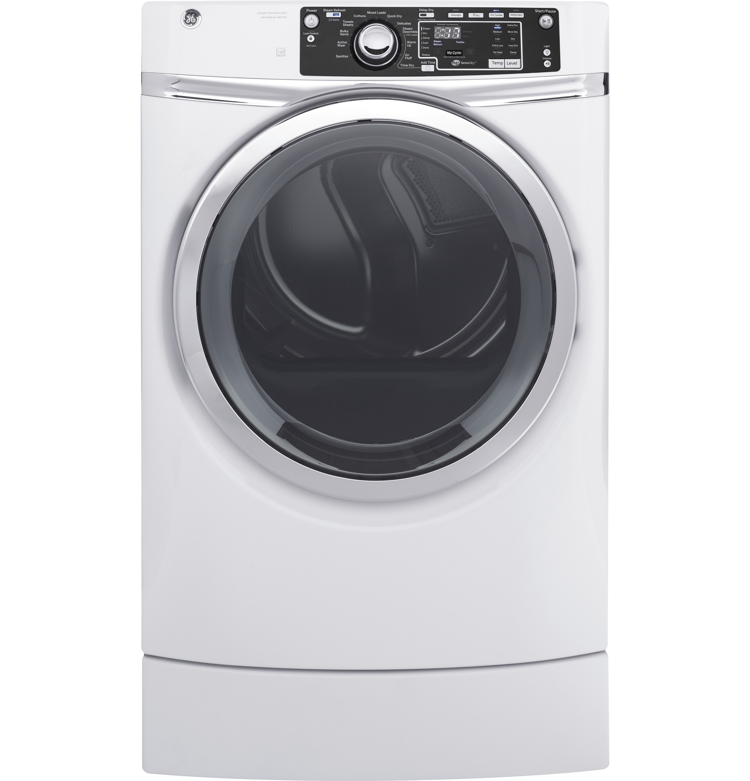 GE® 8.3 cu. ft. Capacity RightHeight™ Front Load Electric ENERGY STAR® Dryer with Steam