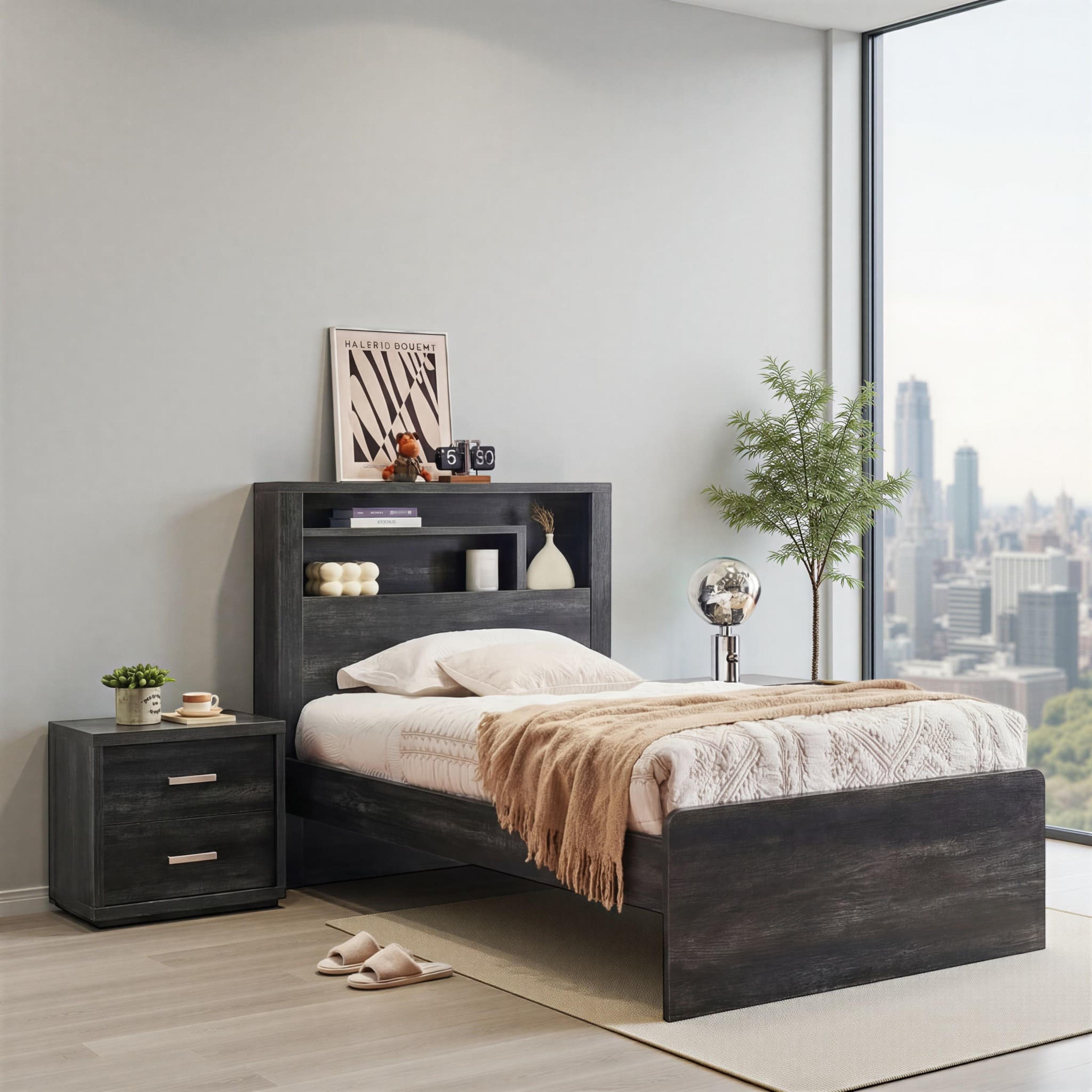 Lifestyle image of the Bellevue Bed Frame, Charcoal from Forty Winks
