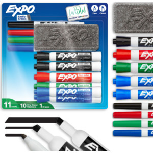 EXPO Dry Erase Markers Kit, Fine and Chisel Tip Markers, Assorted Colors, Eraser, 11 Count