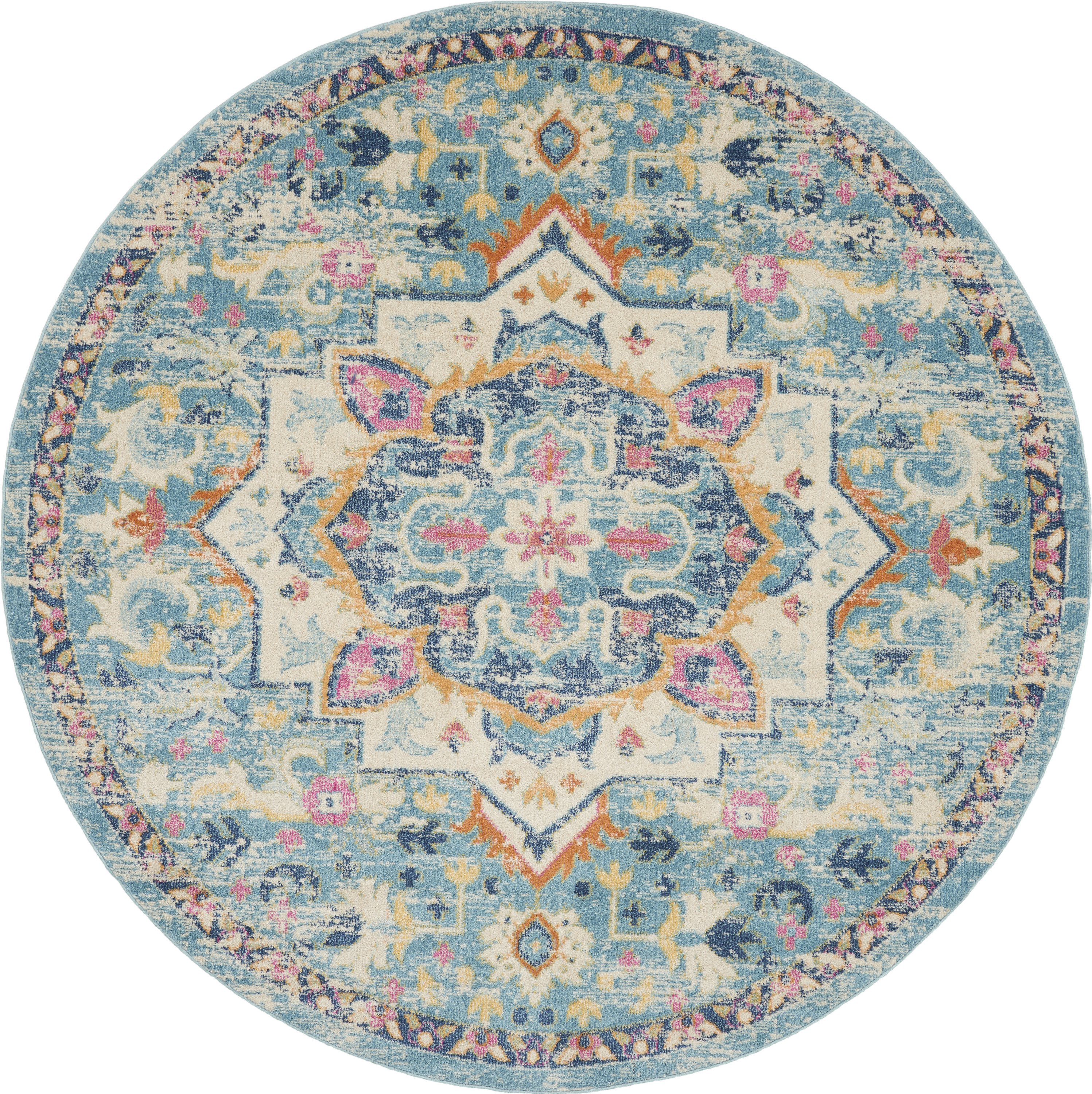 Nourison Passion 8' x Round Ivory Light Blue Bohemian Indoor Rug