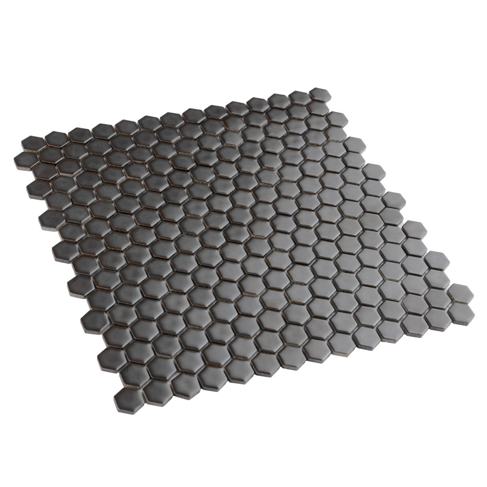 Sample – Colmena Hex Gunmetal Porcelain Mosaic Tile