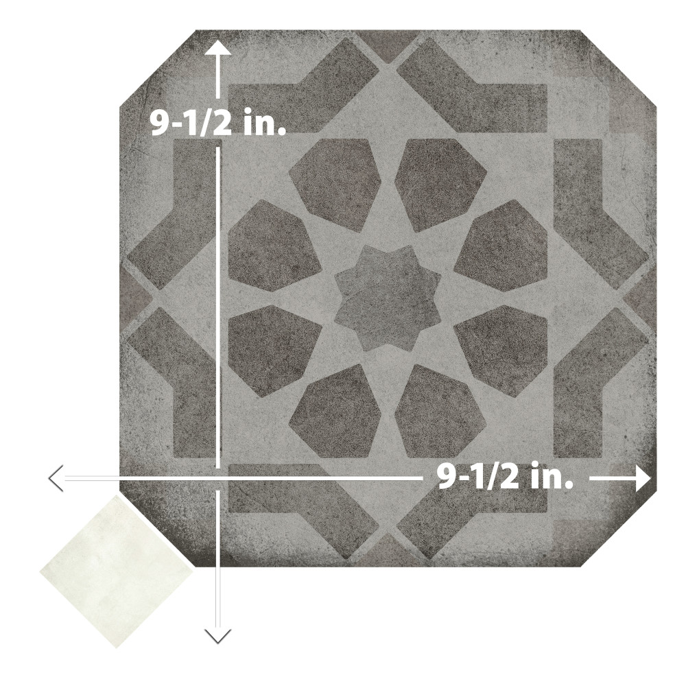 Laverton Octagon Deco Sombra with Taco Nieve 7-7/8 in. x 7-7/8 in. Porcelain Floor and Wall Tile