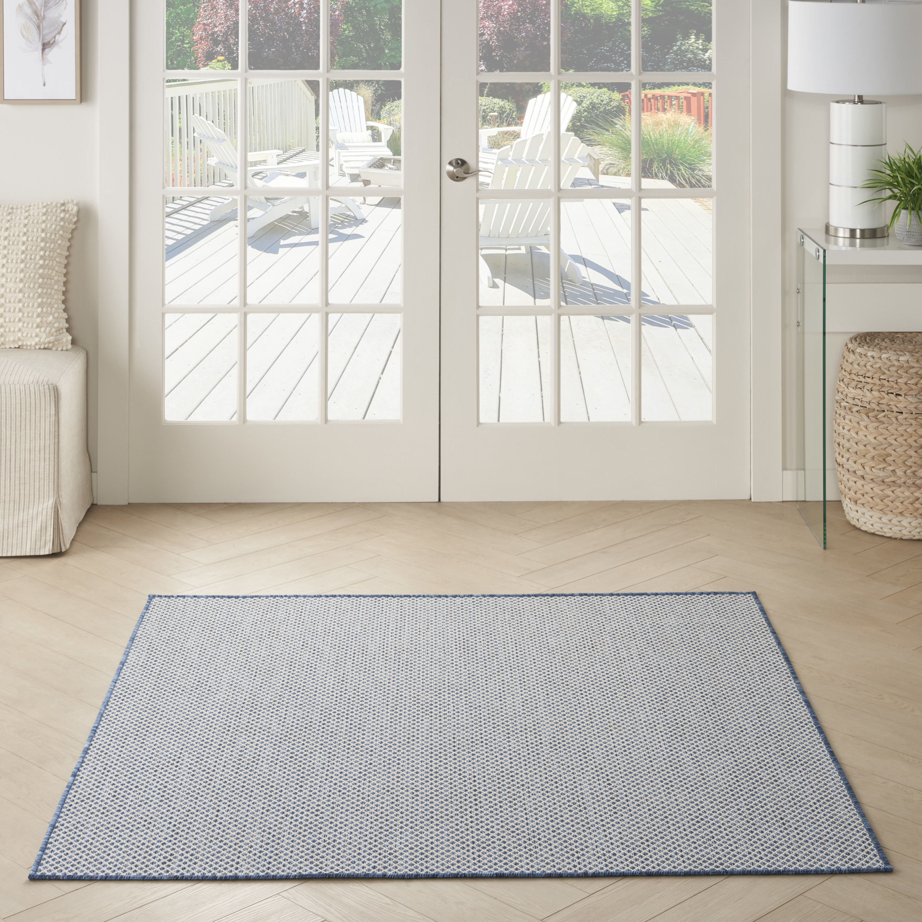 Nourison Courtyard 5' x Square Ivory Blue Modern Rug