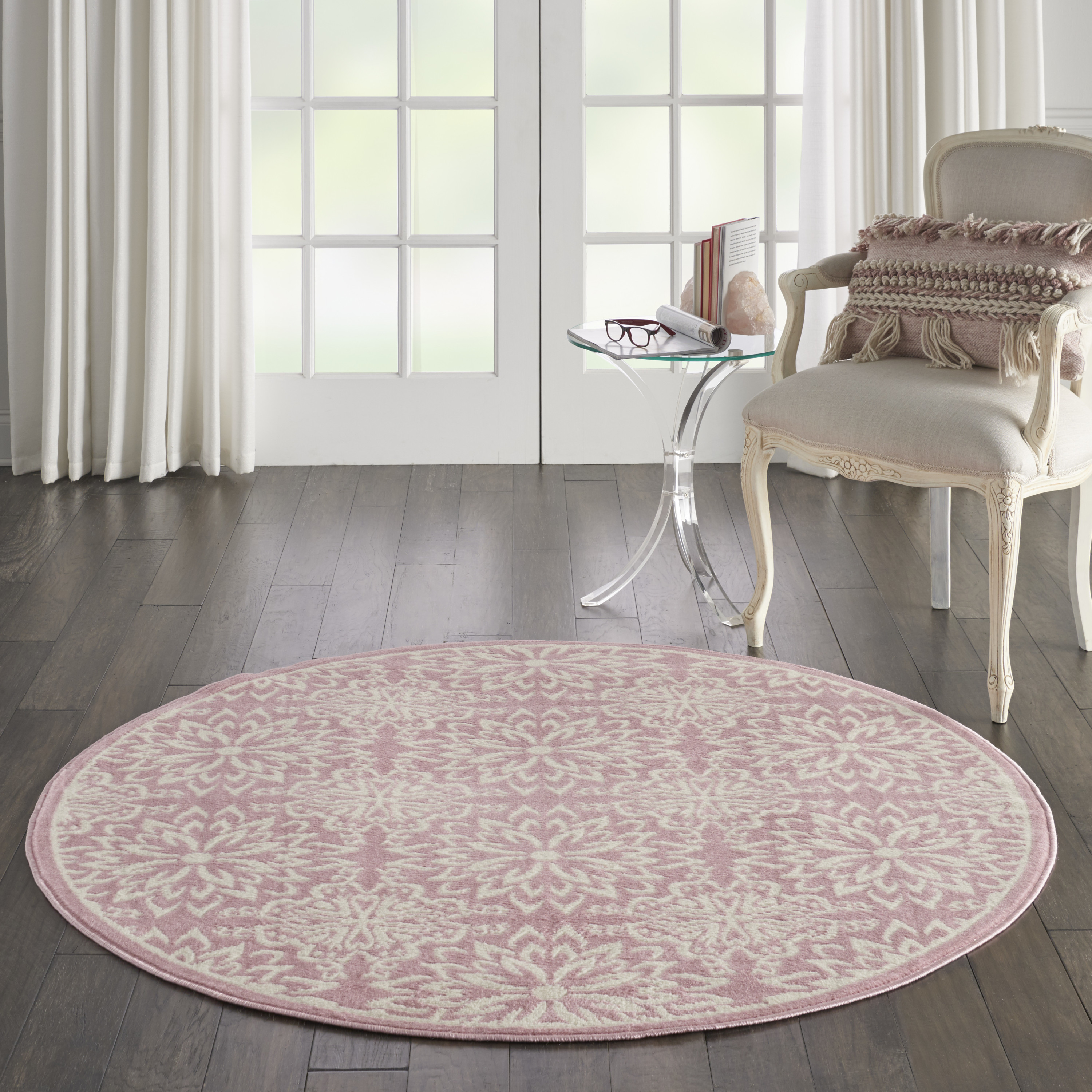 Nourison Jubilant 5'3" x Round Ivory Pink Farmhouse Indoor Rug