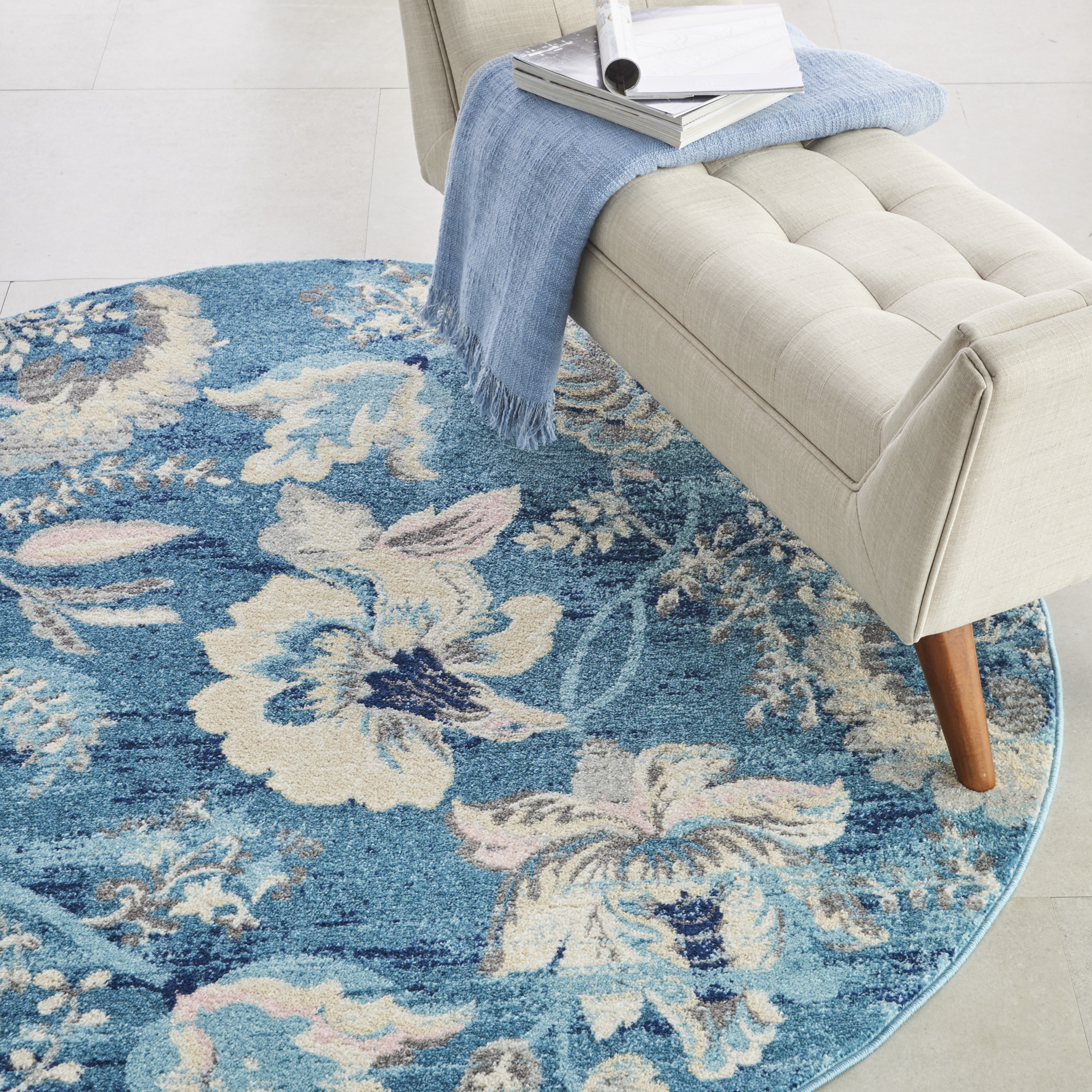 Nourison Tranquil 5'3" x Round Turquoise Vintage Indoor Rug