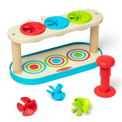 Melissa & Doug Match & Push Spinning Tops Wooden Developmental Skills Learning Toy for Girls and Boys 2+ - FSC Certified
