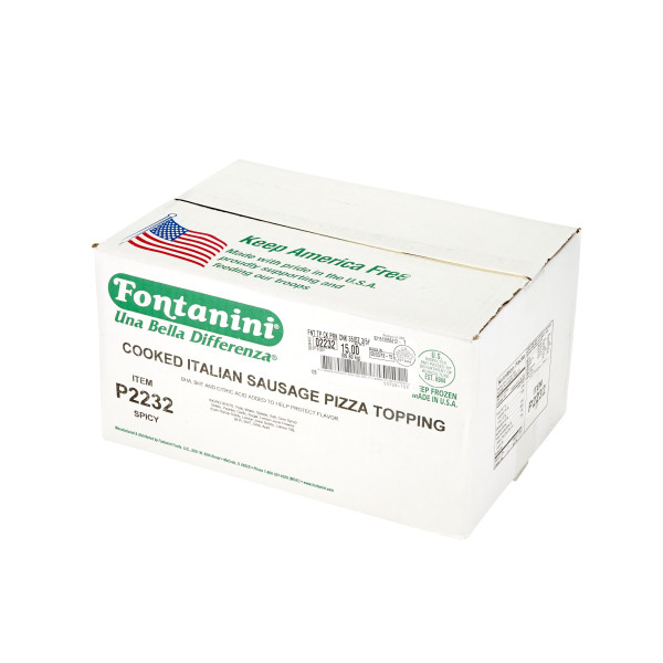 FONTANINI(r) Italian Sausage Topping, Cooked, Crumble, 35 pieces/oz, 3/5 lb . C1RA - Front Right Closed Case (Hi Res)