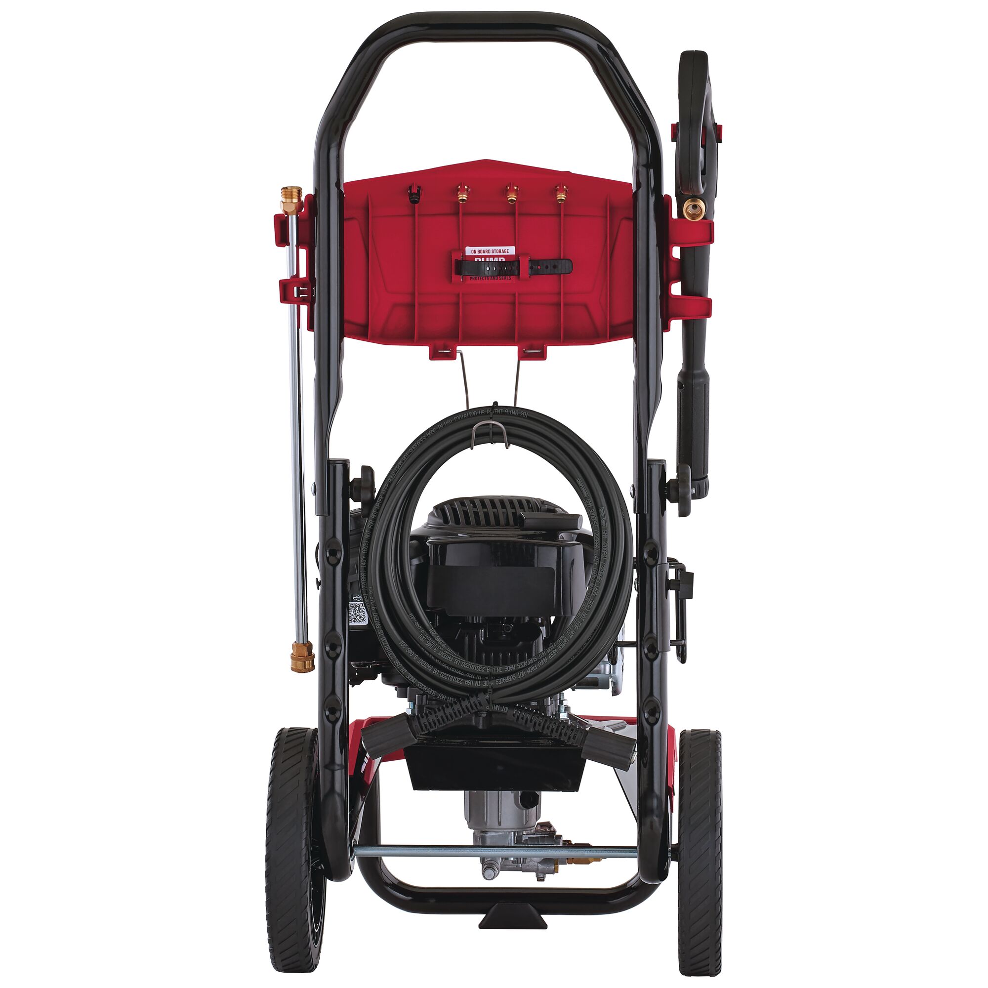 Backside of 2800 MAX Pounds per Square Inch or 2 and three tenths MAX Gallons Per Minute Pressure Washer.