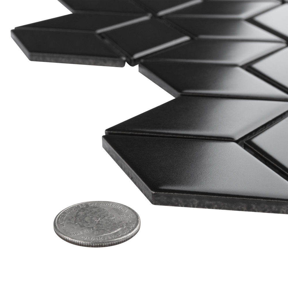 Metro Rhombus Matte Black 10-1/2 in. x 12-1/8 in. Porcelain Mosaic Tile