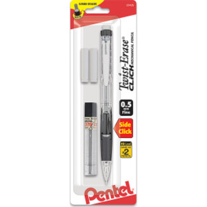 Twist-Erase Click Mechanical Pencil (0.5mm) Clear Barrel, 1-Pack with Lead & 2 Erasers