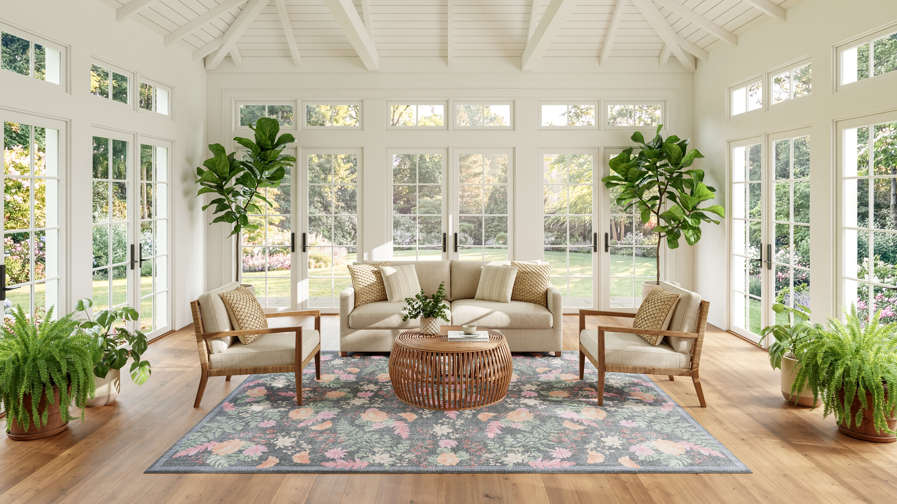 Nourison Botanical Washables 7'6" x 9'10" Charcoal Multicolor Farmhouse Indoor Rug