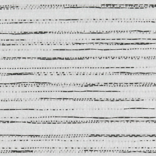 Woven white textile with irregular horizontal black dashed lines; lying flat and displaying a repeating linear pattern; close-up view in neutral, soft lighting with no surroundings visible.