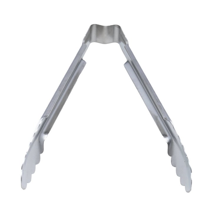 9 ½-inch heavy-duty stainless steel one-piece scalloped tongs