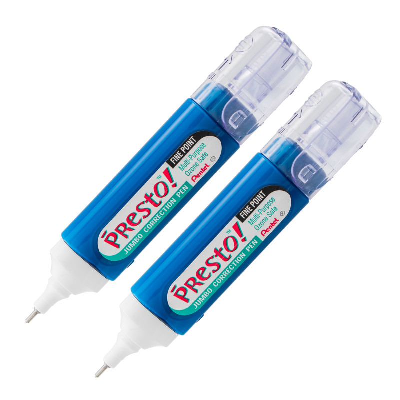 Presto! Jumbo Correction Pen, Fine Point Metal Tip 12 ml/0.4 fl. oz., Pack of 2