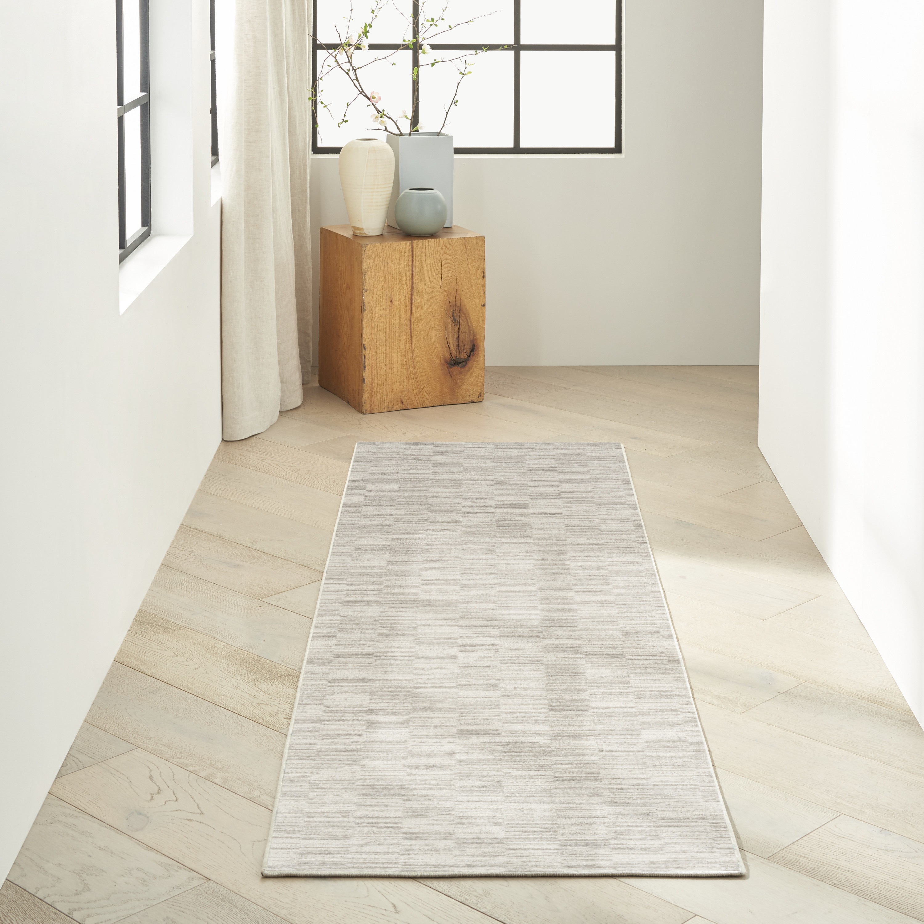 Calvin Klein CK029 Captivating 2'3" x 7'3" Ivory Grey Modern Indoor Rug