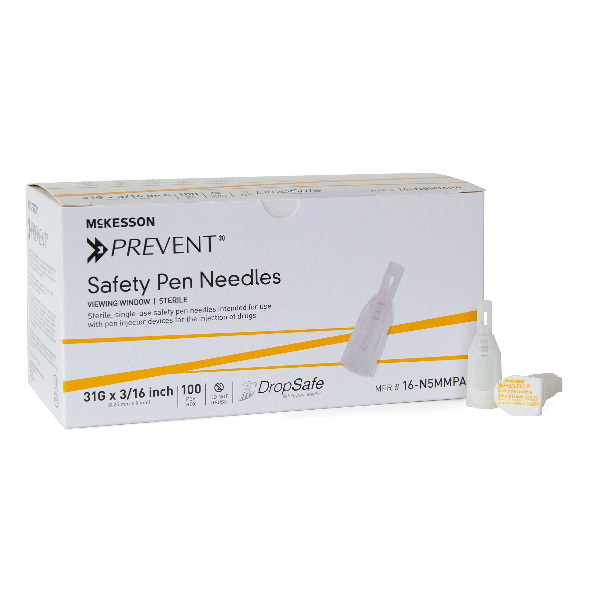 McKesson Prevent® Safety Insulin Pen Needle, 31 Gauge, 5 mm Length