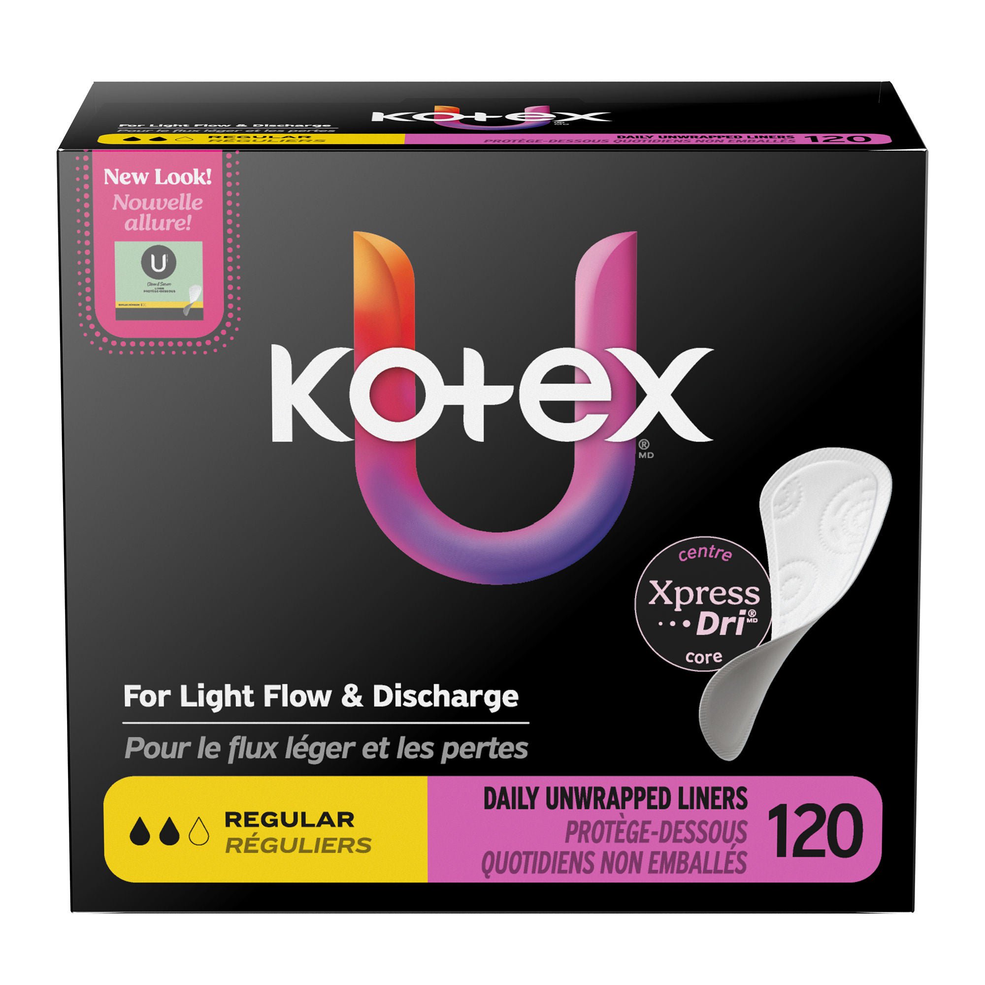 Kimberly Clark LINER, KOTEX PREM REG FLAT CORE (120/PK 4PK/CS)