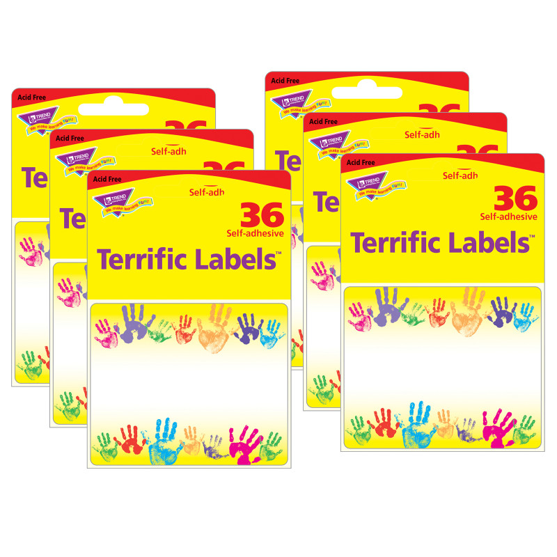 Rainbow Handprints Terrific Labels™, 36 Per Pack, 6 Packs