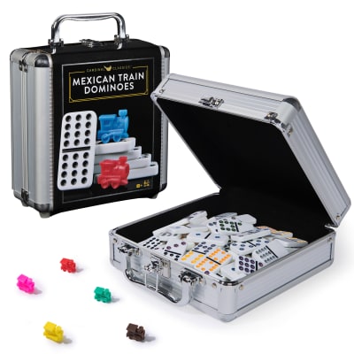 Spin Master Games, Cardinal Classics Mexican Train Dominoes Set Tile Board Game in Aluminum Carry Case for Family Game Night, for Ages 8 and up