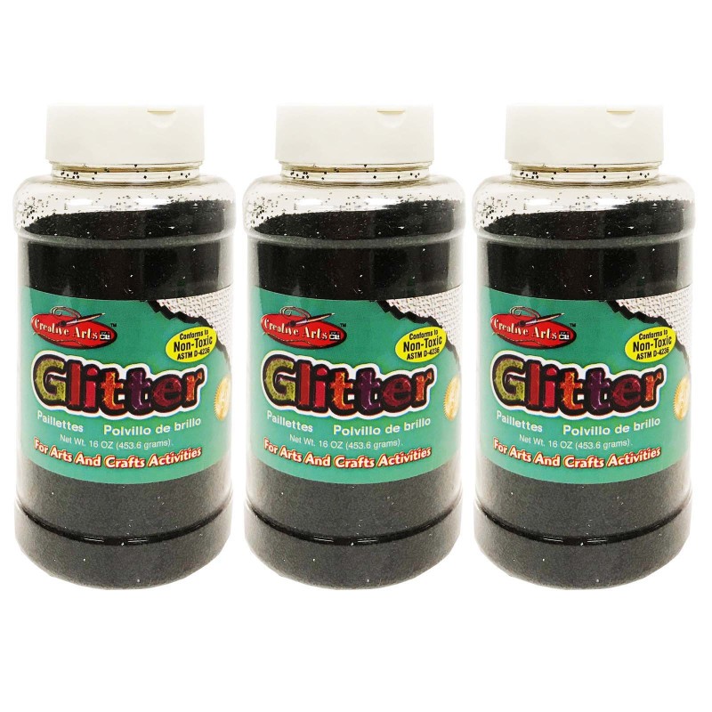 Creative Arts™ Glitter, 1 lb. Bottle, Black, Pack of 3