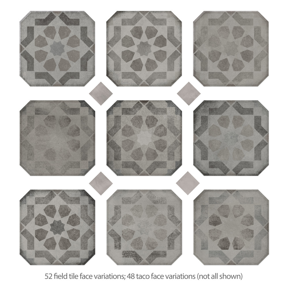 Laverton Octagon Deco Sombra with Taco Gris 7-7/8 in. x 7-7/8 in. Porcelain Floor and Wall Tile
