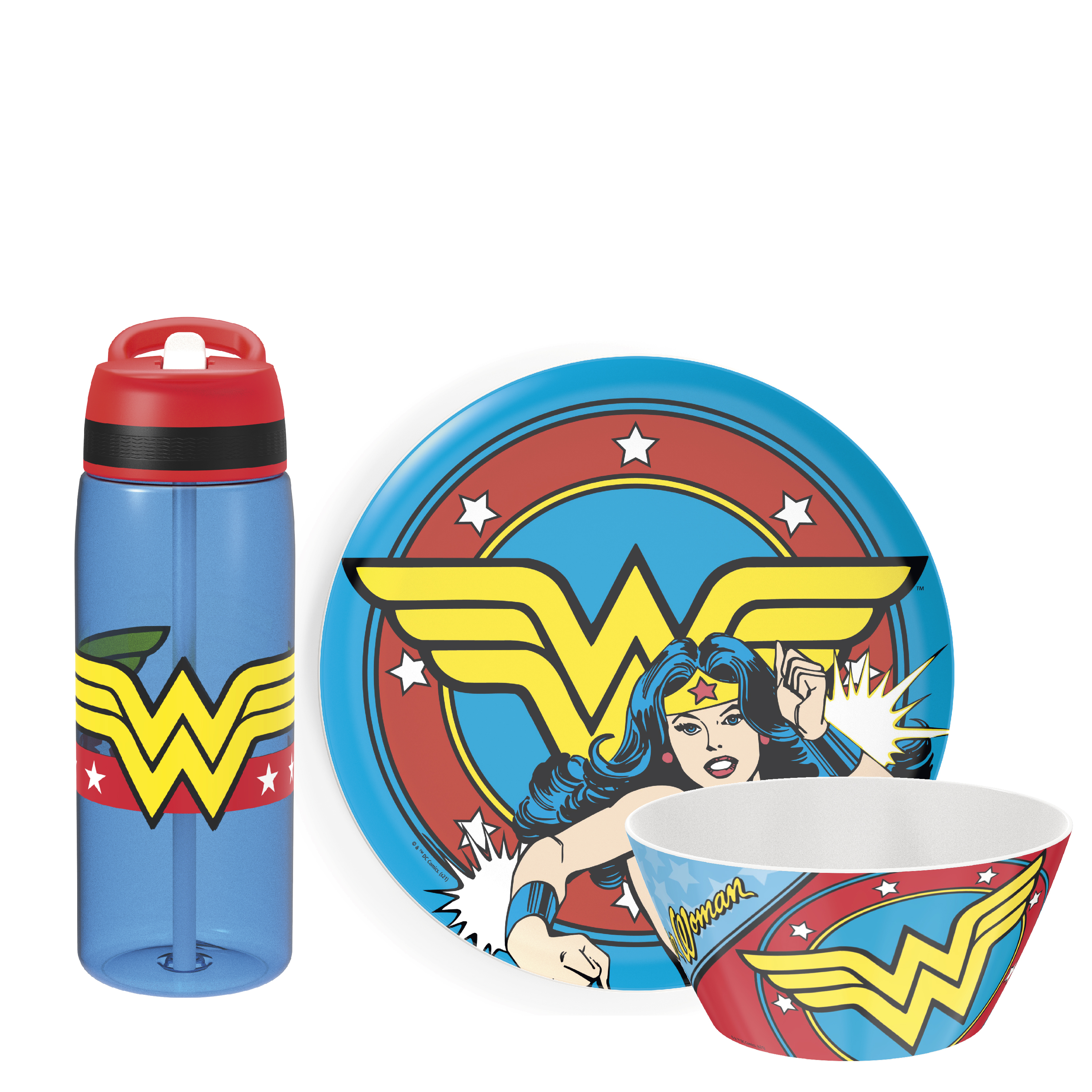 DC Comics Dinnerware Set, Wonder Woman, 3-piece set slideshow image 1 DC Comics Dinnerware Set, Wonder Woman, 3-piece set slideshow image 1