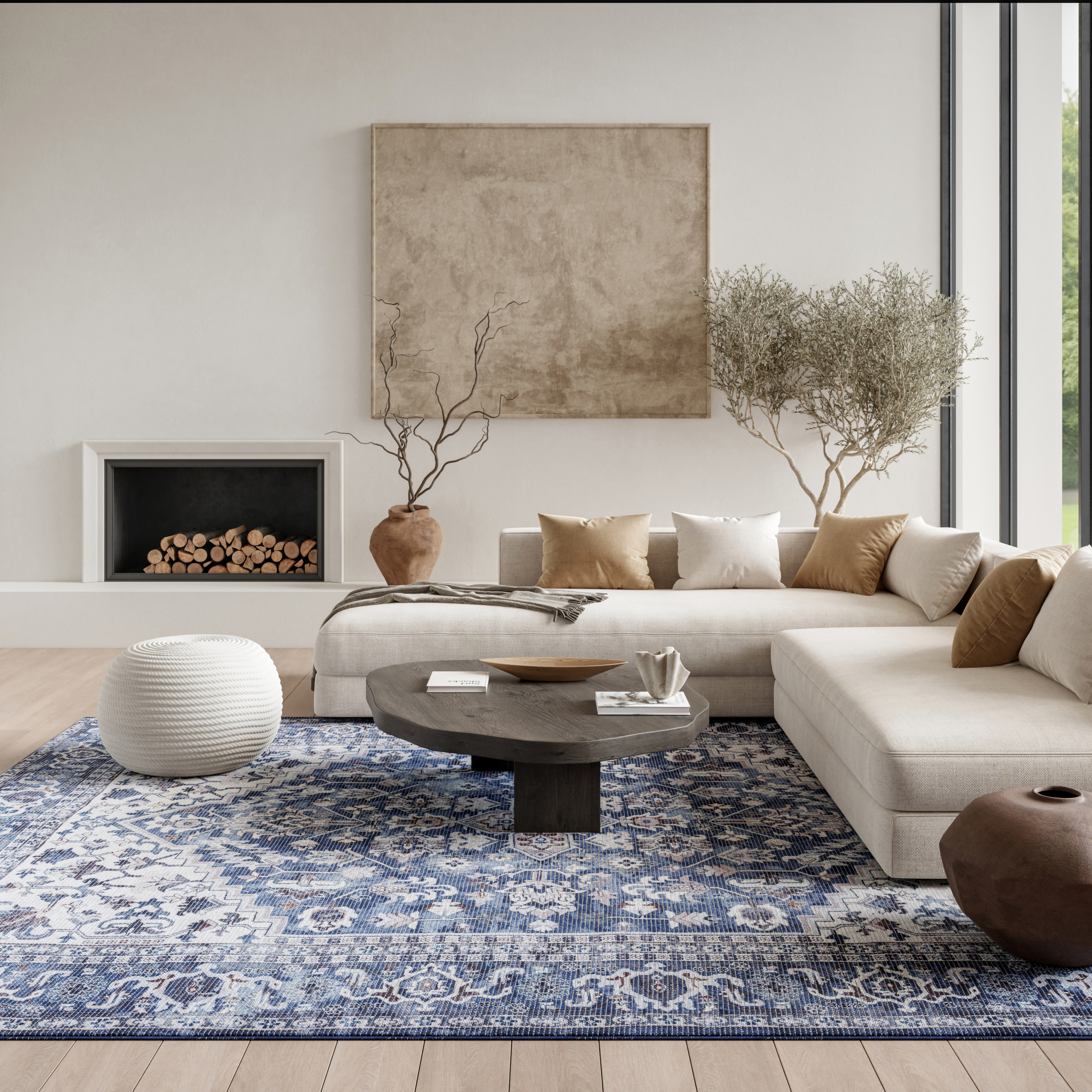 Nourison New Concept Washables 6' x 9' Navy Ivory Vintage Indoor Rug